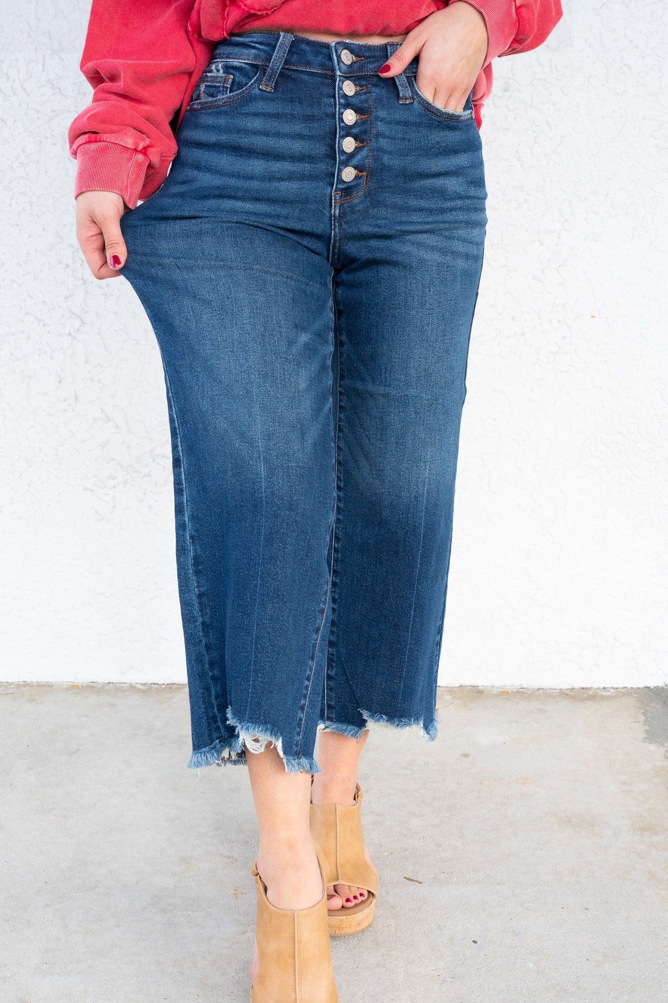 FanFest By Judy Blue - High Rise Button Fly Crop Wide Leg Jeans
