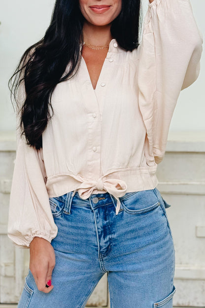 Tied Up & Buttoned Down Top - Nude