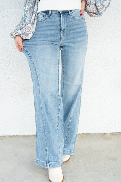 Material Girl By Judy Blue - High Rise Seam Insert Retro Wide Leg Jeans