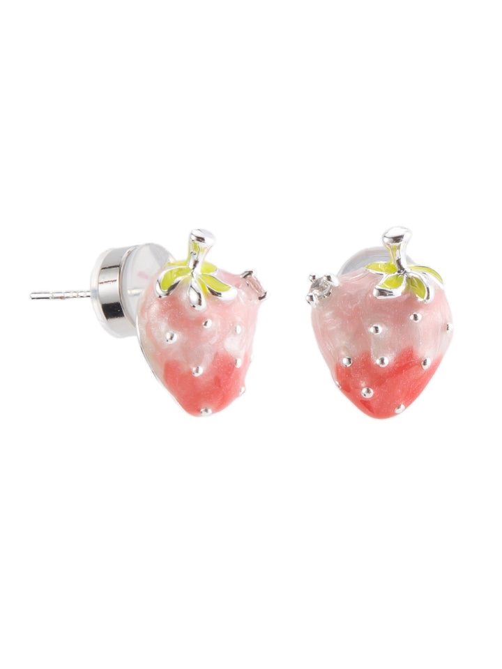 Berry Queen Earrings - Liquid Metallic Pearl White Strawberry Sparkle