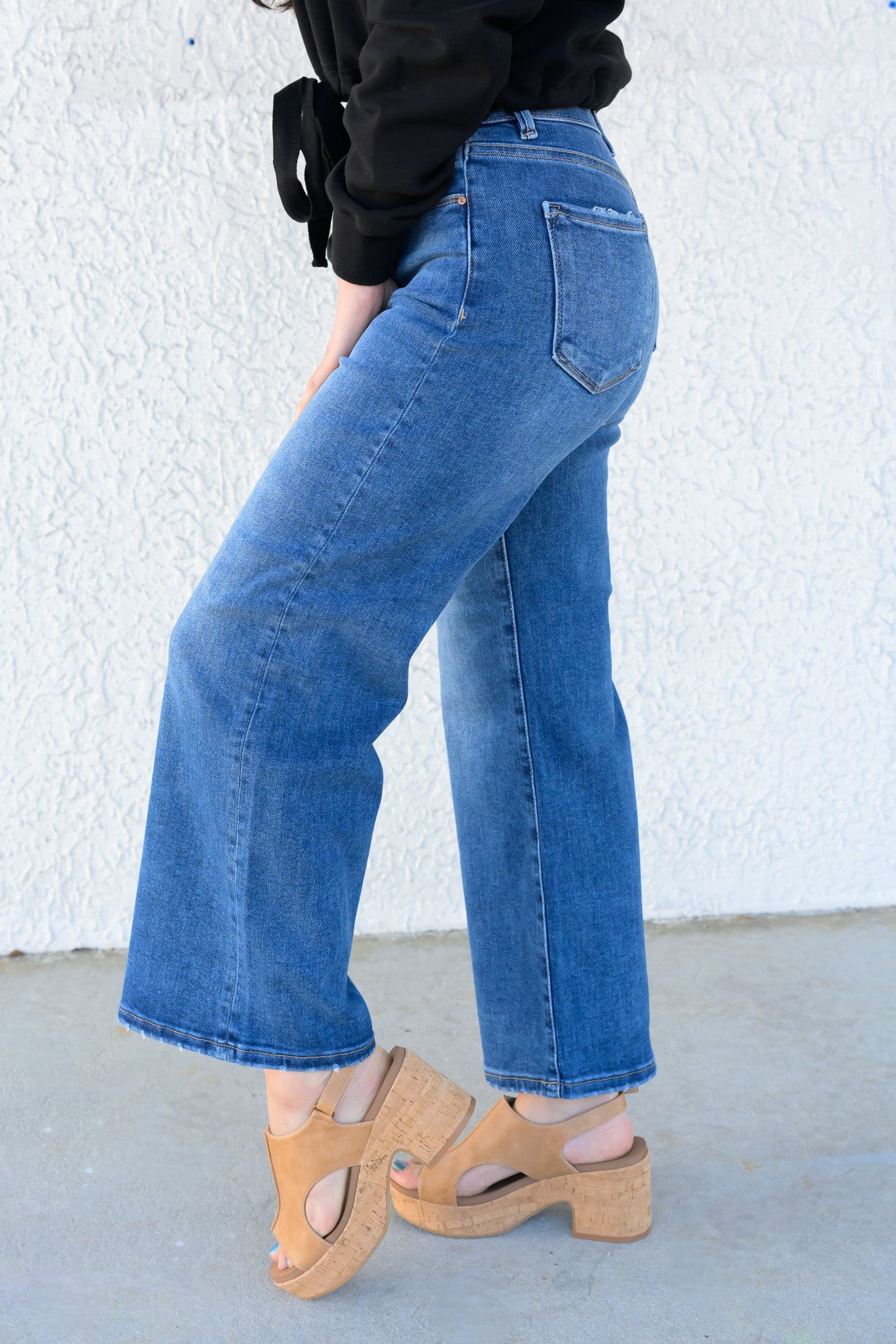 The Alice By Risen - High Rise Crop Wide Leg Jeans - Dark