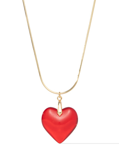 Glass Heart Necklace - Red
