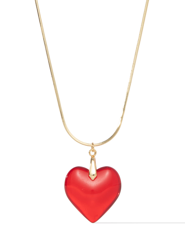Glass Heart Necklace - Red