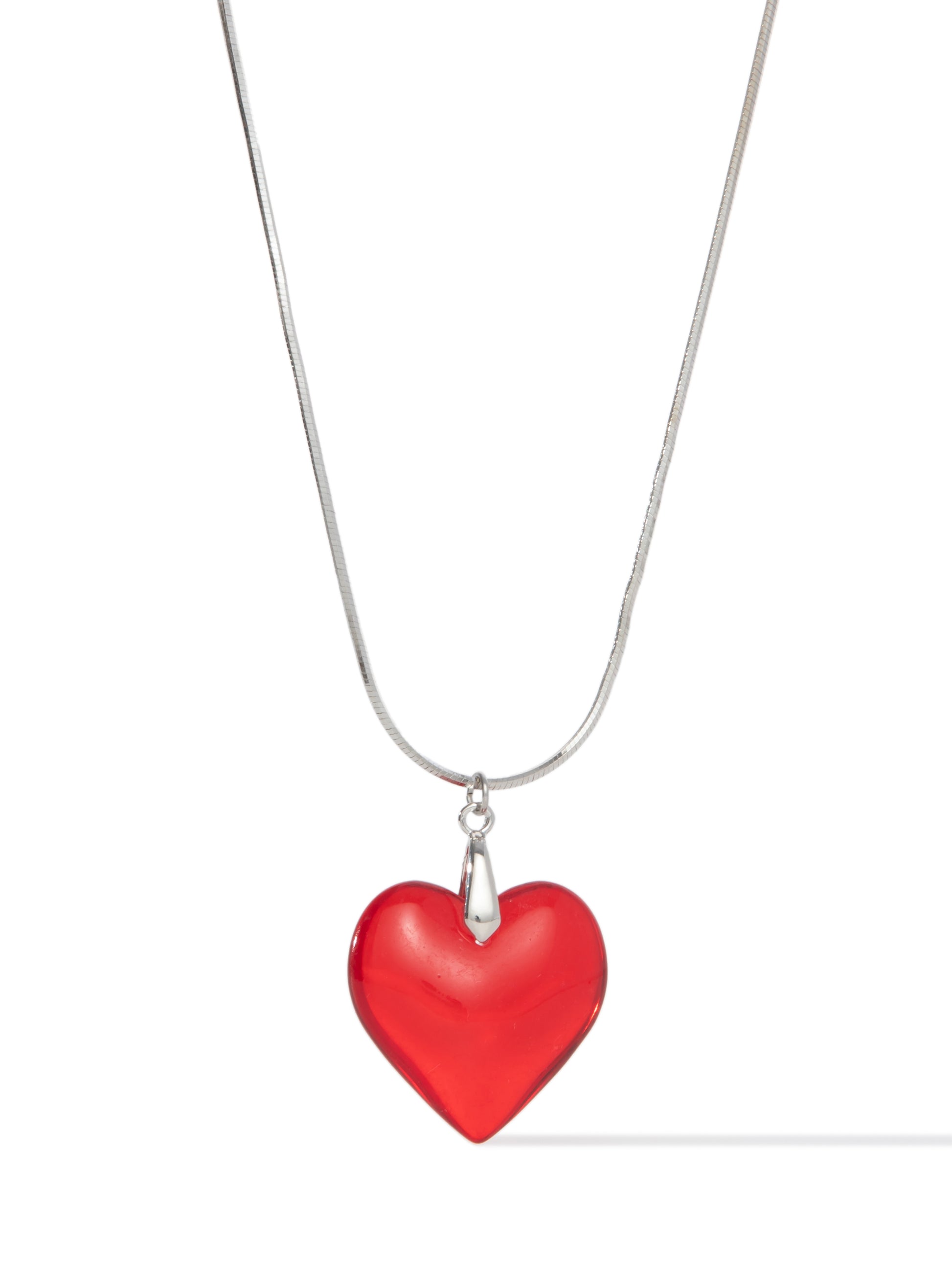 Glass Heart Necklace - Red