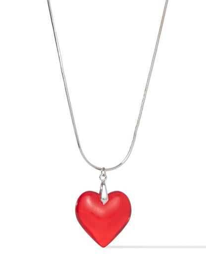 Glass Heart Necklace - Red