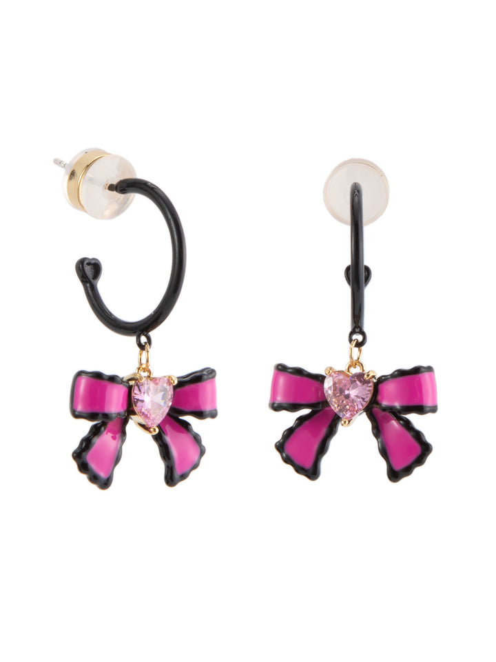 Sweet Bow Earrings - Black Fuchsia