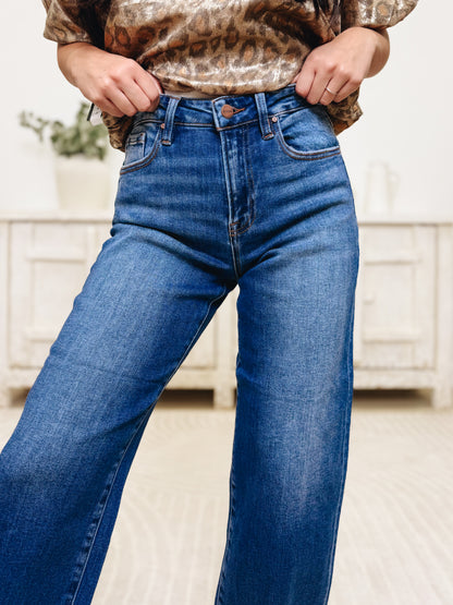 The Easy Roll By Risen - High Rise Crop Mild Barrel Jeans - Dark