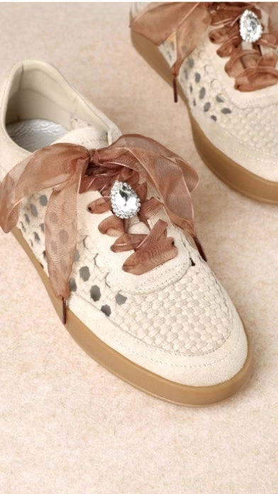 Giselle Suede Woven Sneakers - Beige