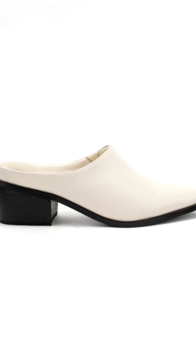 Gina Pointed Black Heel Mules - Bone