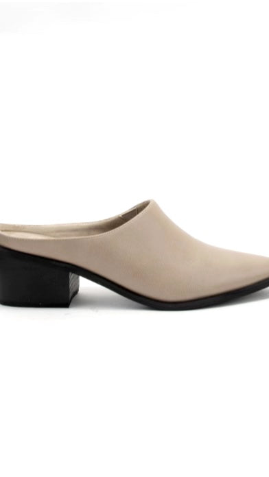 Gina Pointed Block Heel Mules - Taupe