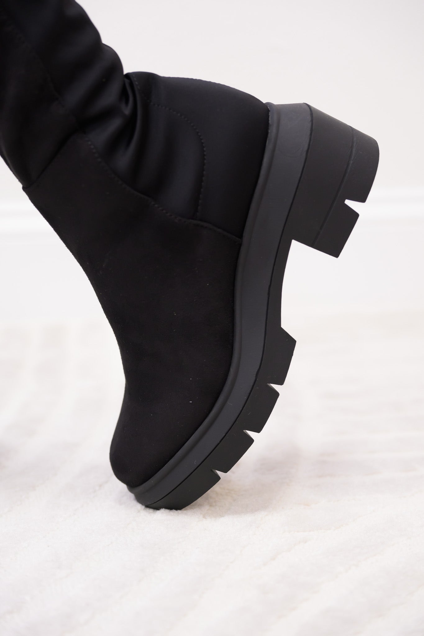 Midnight Lug Sole High Knee Boots - Black
