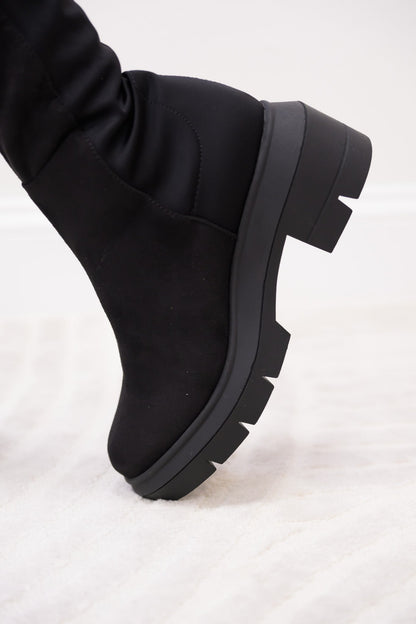 Midnight Lug Sole High Knee Boots - Black