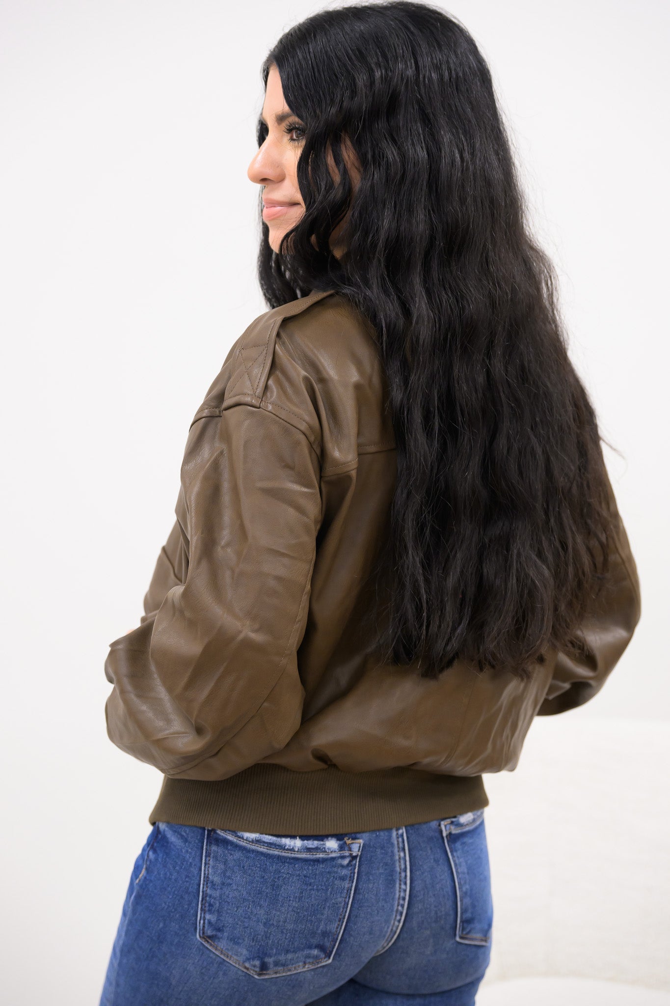 Stay With Me Faux Leather Bomber Jacket
