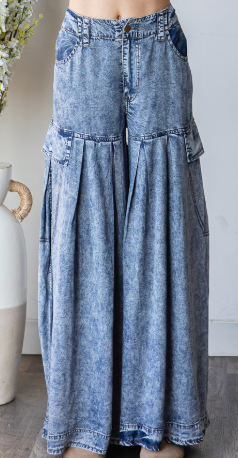 The Forever Flow Pleated Wide Leg Pants - Dark Denim