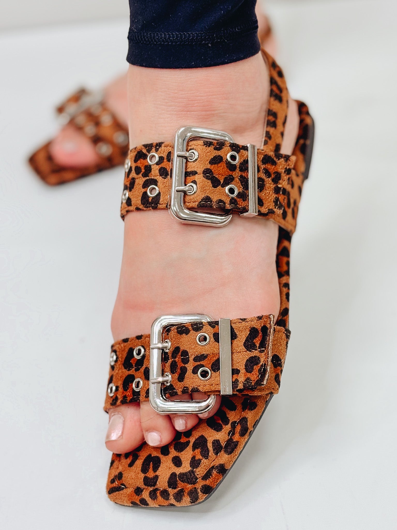 Charlotte Slingback Buckle Strap Sandals - Leopard