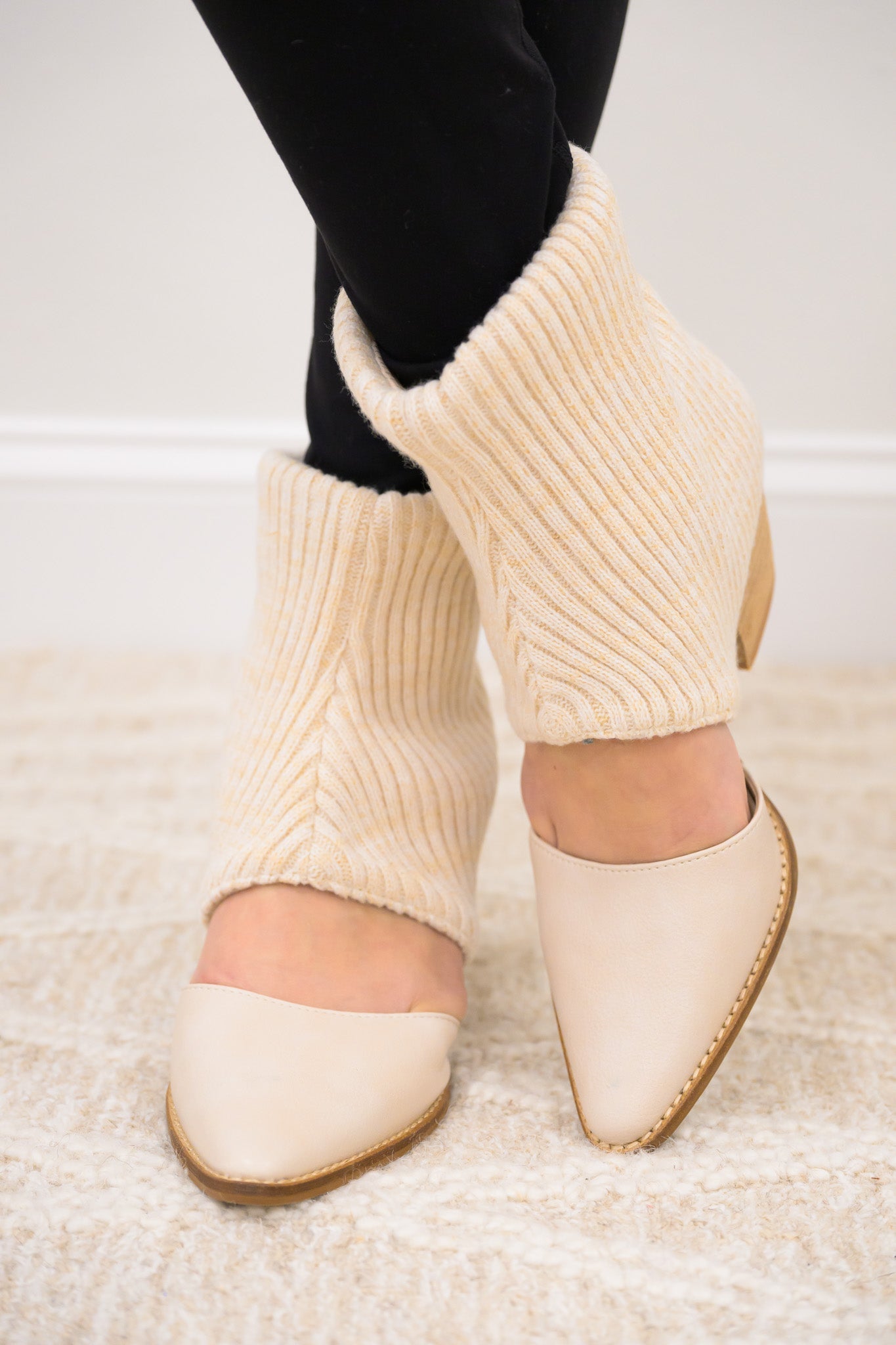 Magnolia Cut Out Chunky Knitted Cuff Ankle Booties - Cream