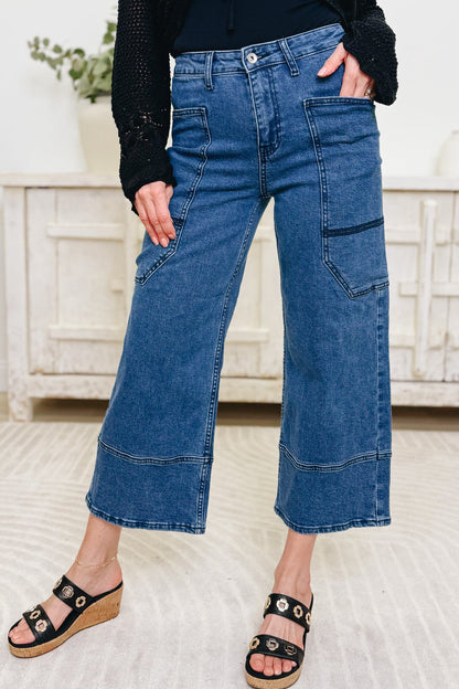 Unique Apparel By Saige Denim - Wide Leg Utility Jeans - Dark