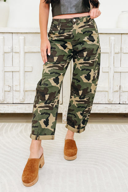 Hide & Sleek By Risen - High Rise Ankle Barrel Double Roll Up Pants