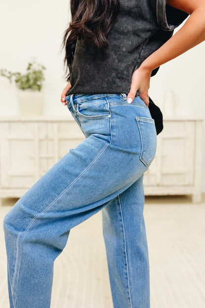 The Easy Roll By Risen - High Rise Crop Mild Barrel Jeans - Medium