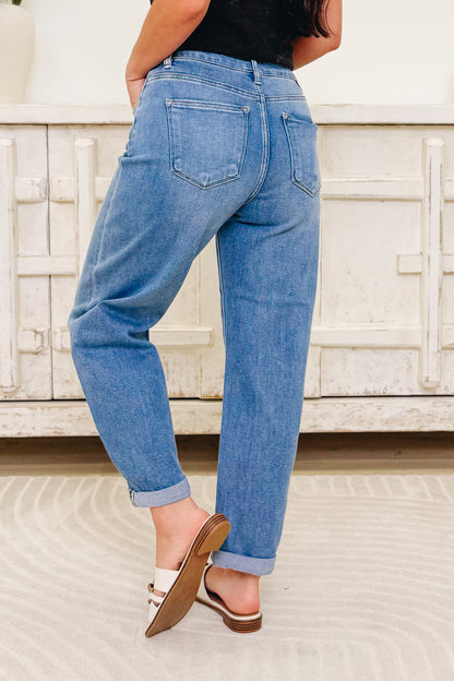 The Easy Roll By Risen - High Rise Crop Mild Barrel Jeans - Medium