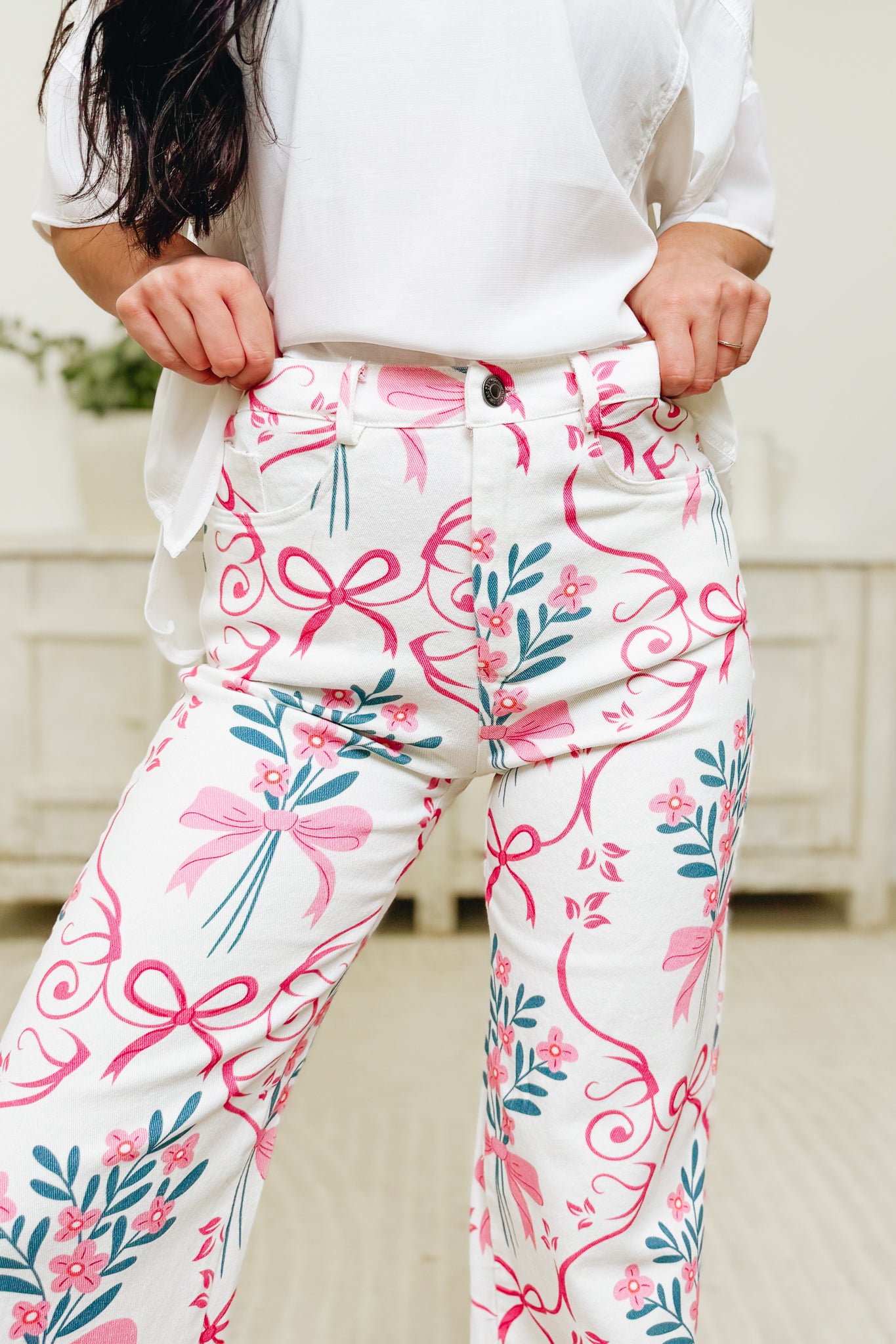 Ribbon Of Hope Wide Leg Jeans- Ivory