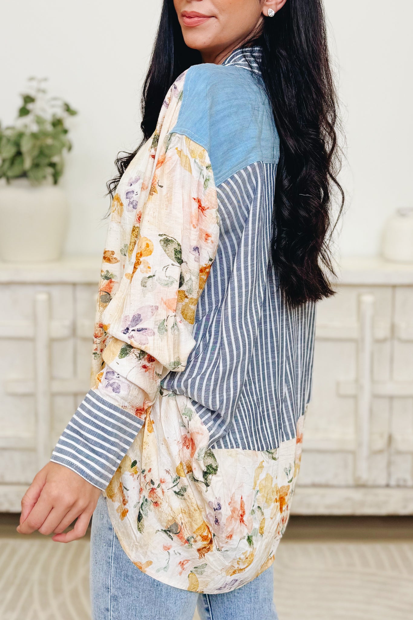 Side By Side Stripe Floral Top