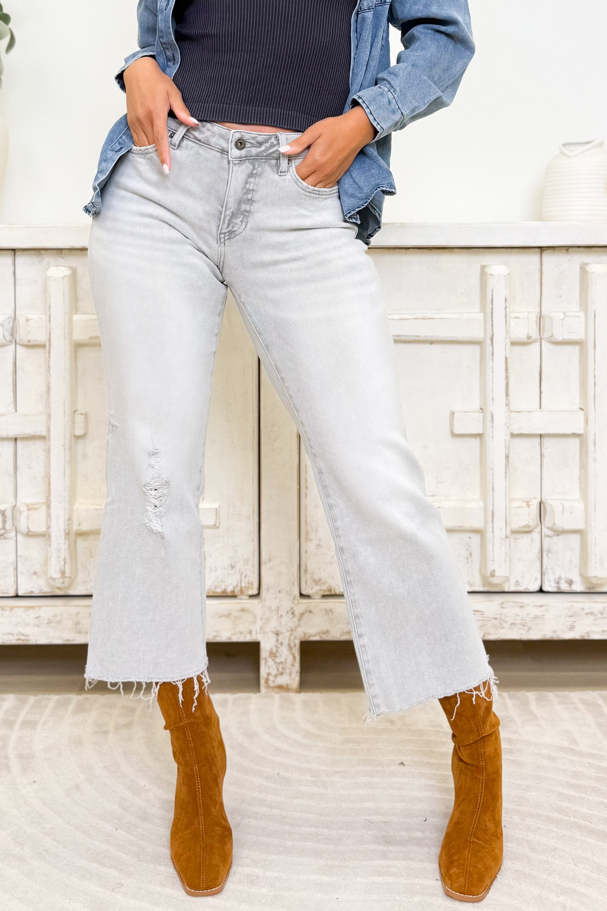 Practical Magic By Mica - Mid Rise Wide Leg Jeans - Arsenic
