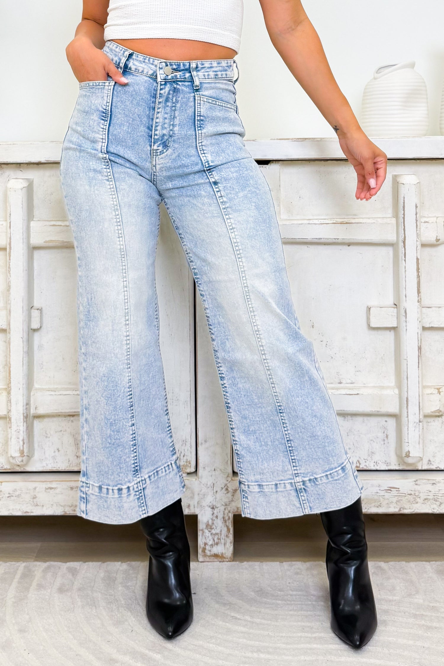 Takin' Care Of Business Mid Rise Denim Pants - Denim