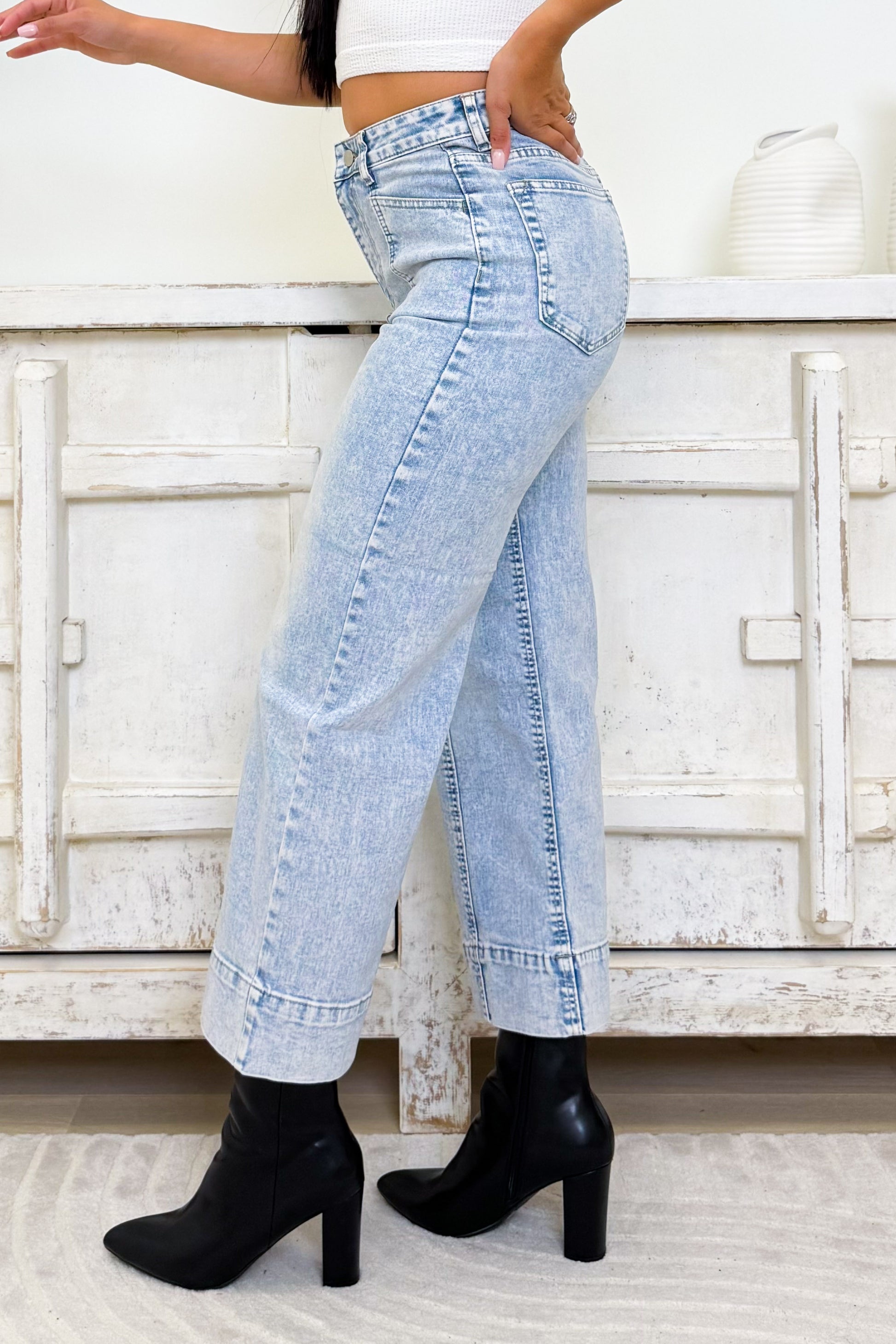 Takin' Care Of Business Mid Rise Denim Pants - Denim