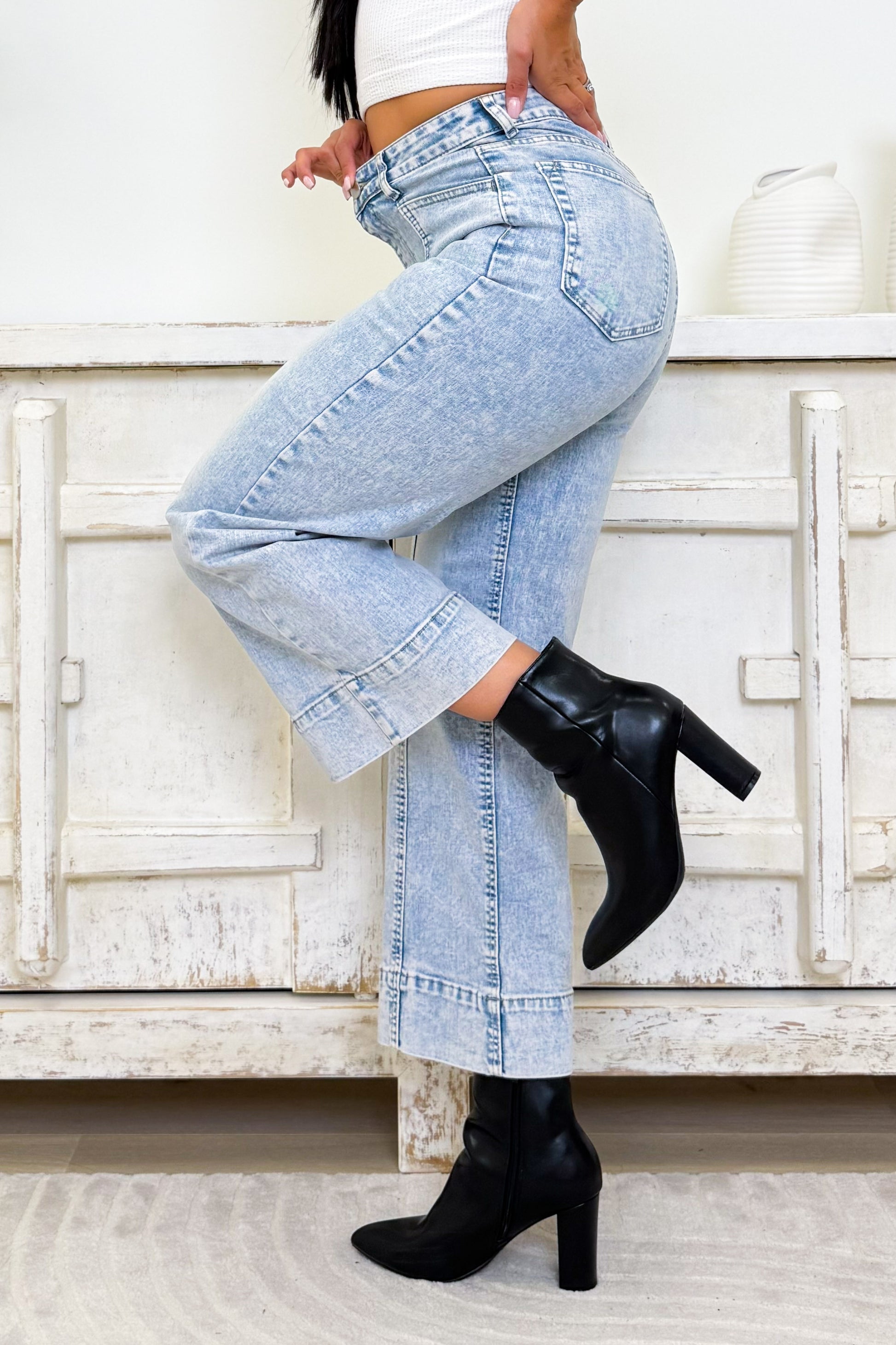 Takin' Care Of Business Mid Rise Denim Pants - Denim