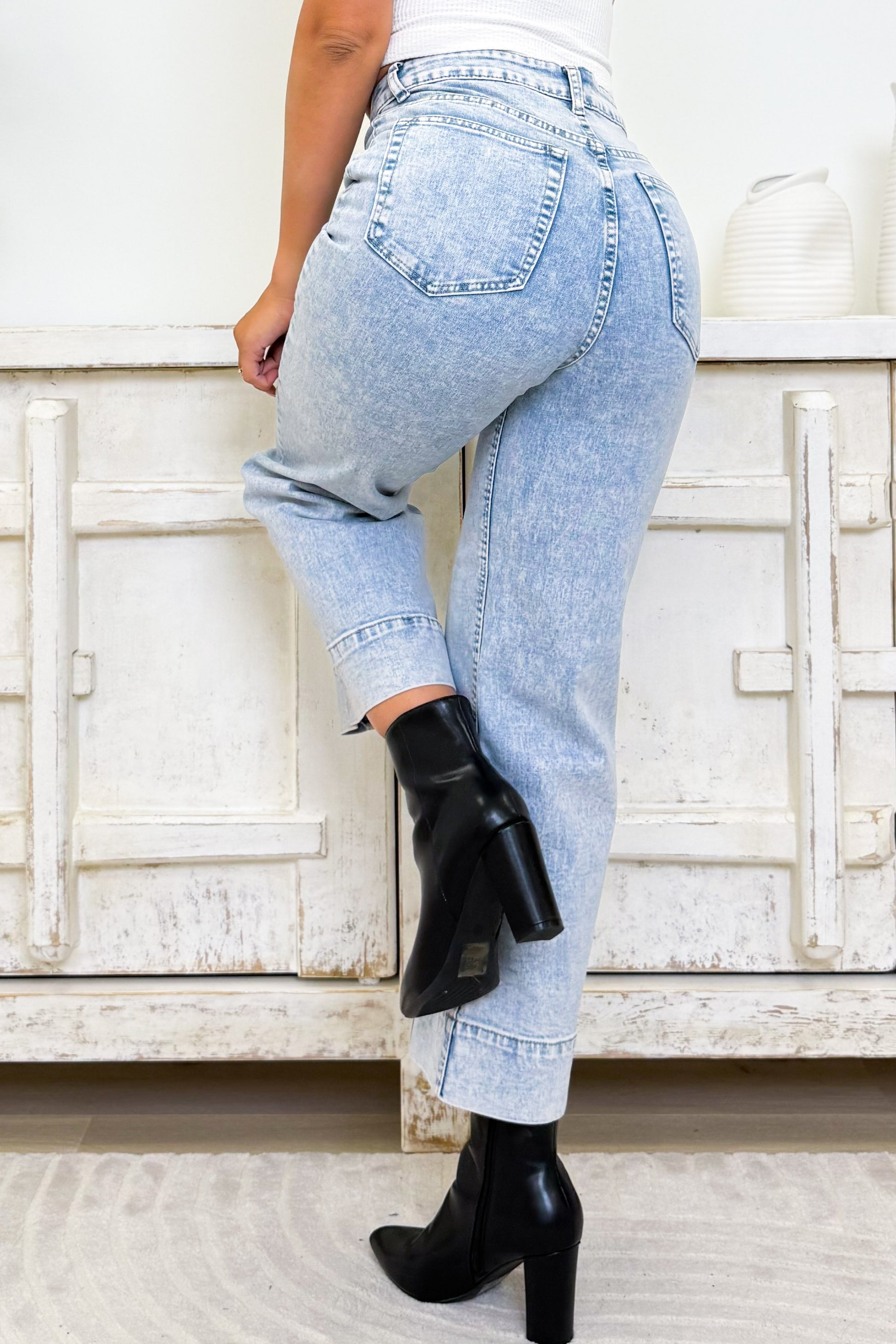Takin' Care Of Business Mid Rise Denim Pants - Denim