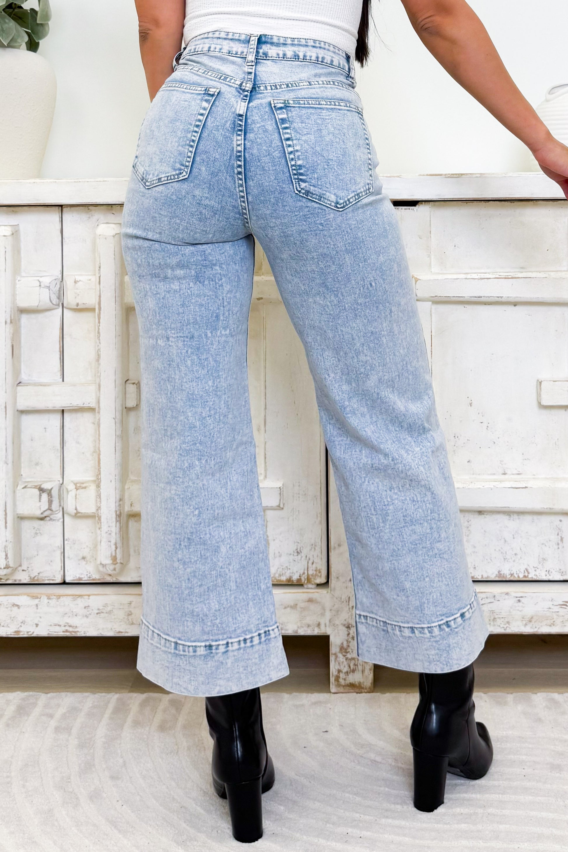 Takin' Care Of Business Mid Rise Denim Pants - Denim
