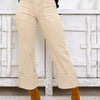 The Jamie By Risen - High Rise Cuffed Patch Pockets Jeans - Latte