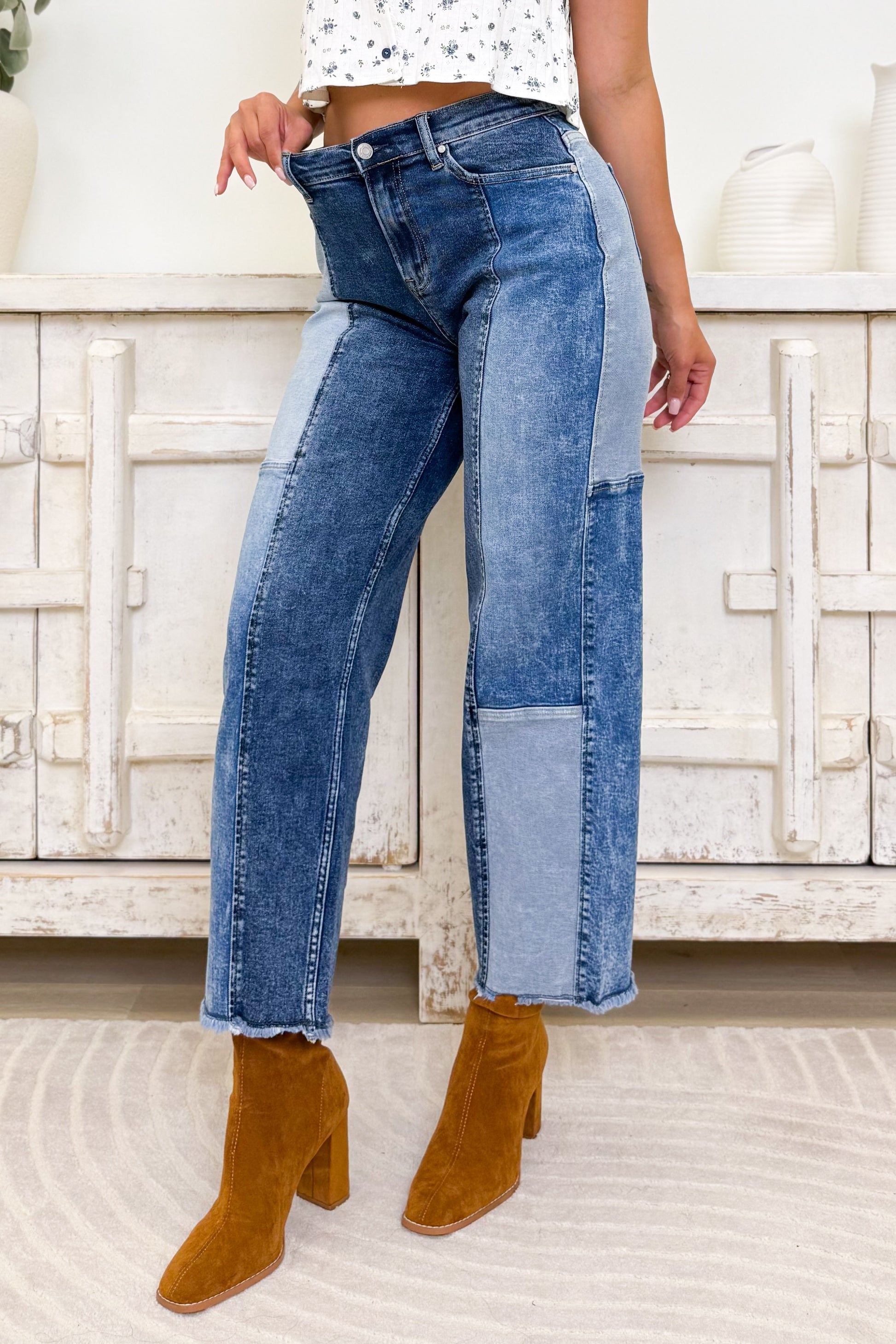 Double Take Slim Barrel Leg Jeans - Denim Combo