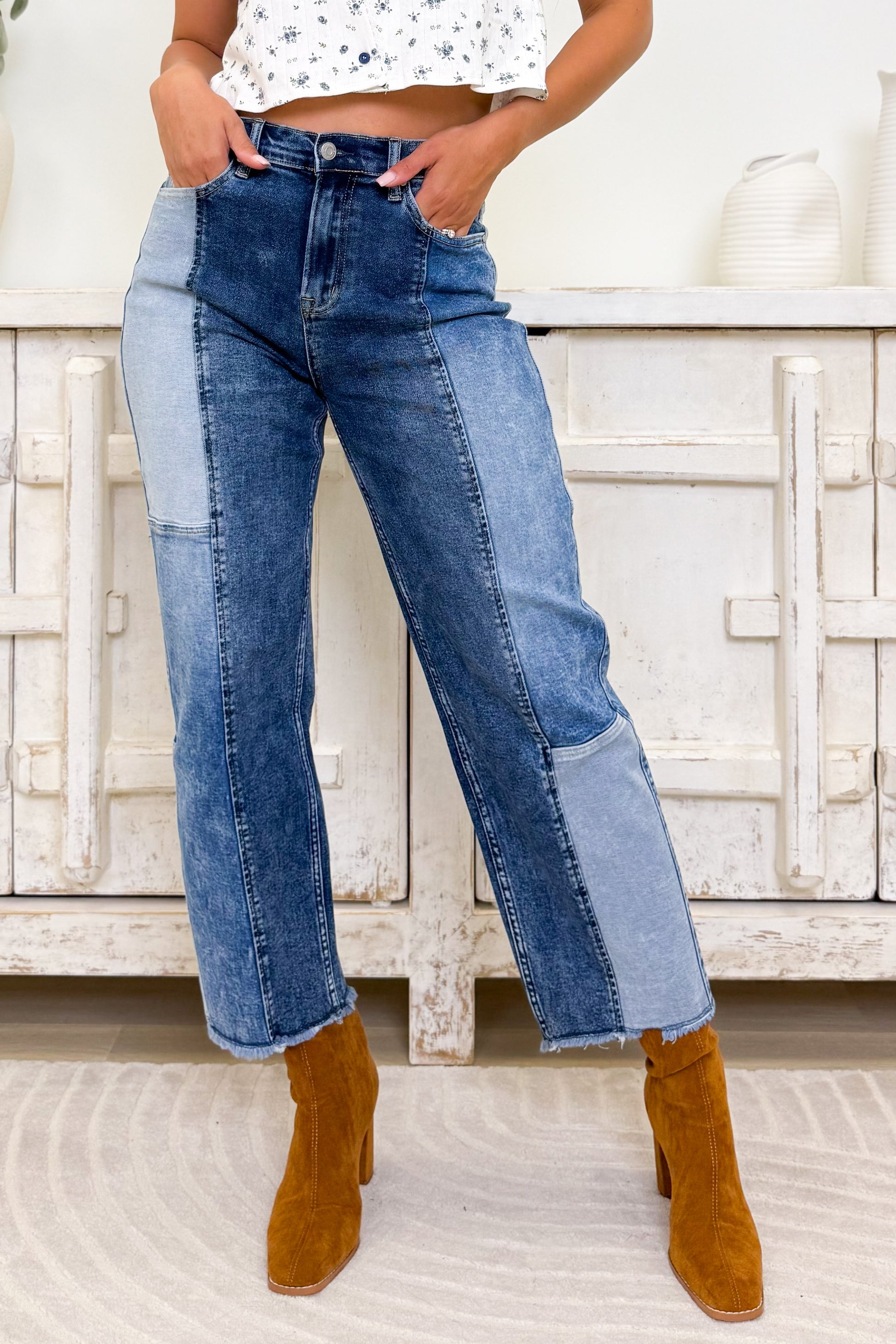 Double Take Slim Barrel Leg Jeans - Denim Combo