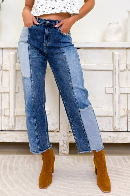 Double Take Slim Barrel Leg Jeans - Denim Combo