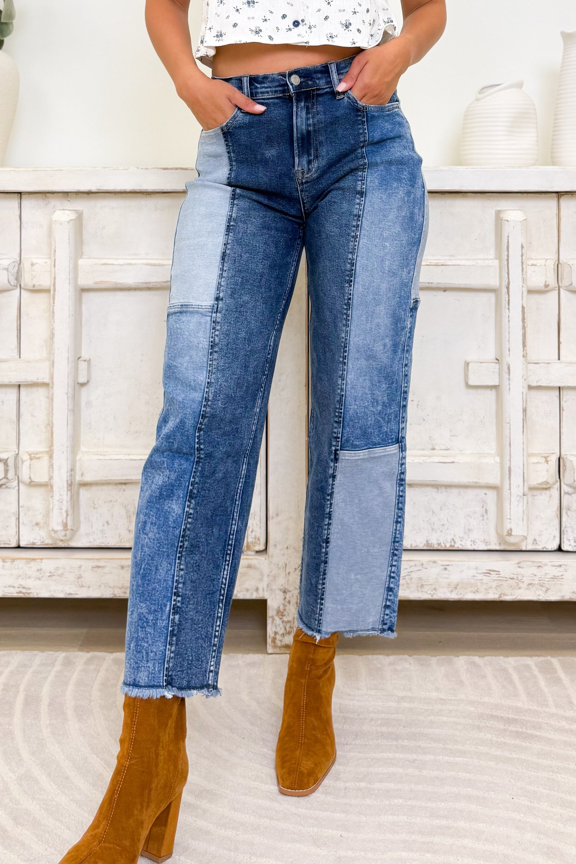Double Take Slim Barrel Leg Jeans - Denim Combo