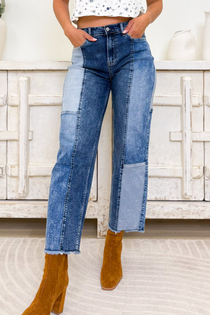Double Take Slim Barrel Leg Jeans - Denim Combo
