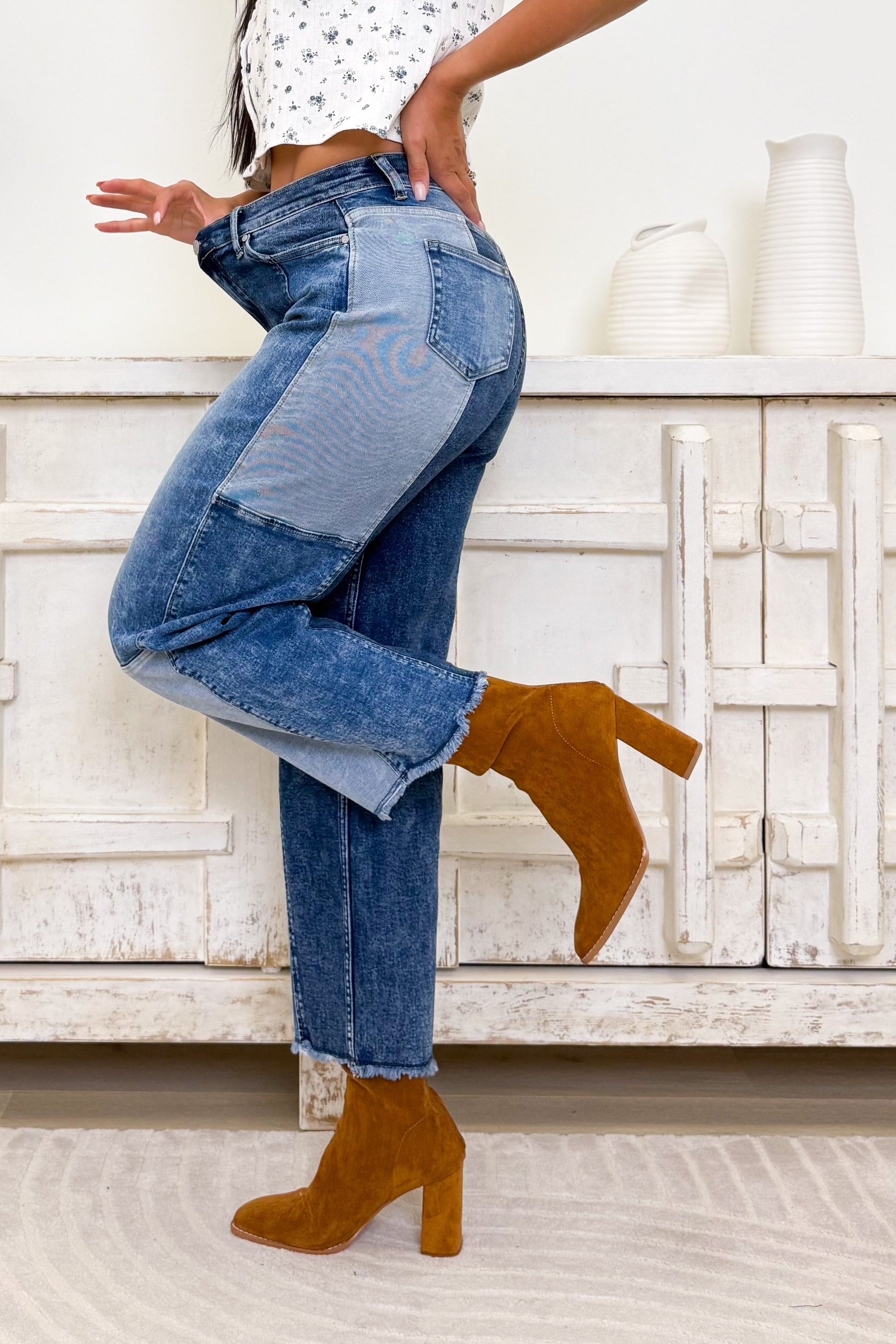 Double Take Slim Barrel Leg Jeans - Denim Combo