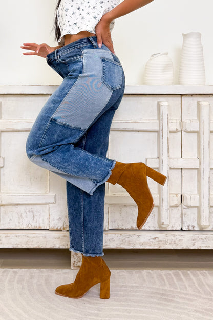 Double Take Slim Barrel Leg Jeans - Denim Combo