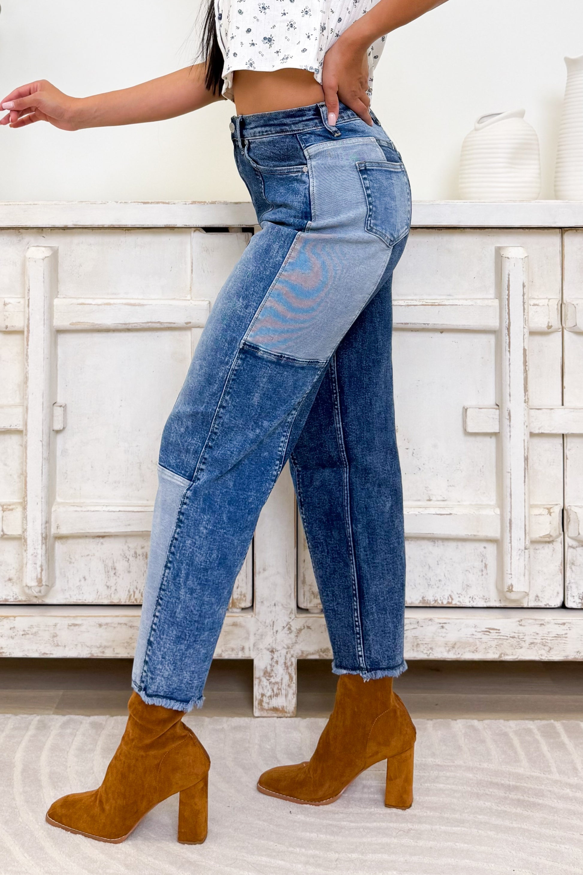 Double Take Slim Barrel Leg Jeans - Denim Combo