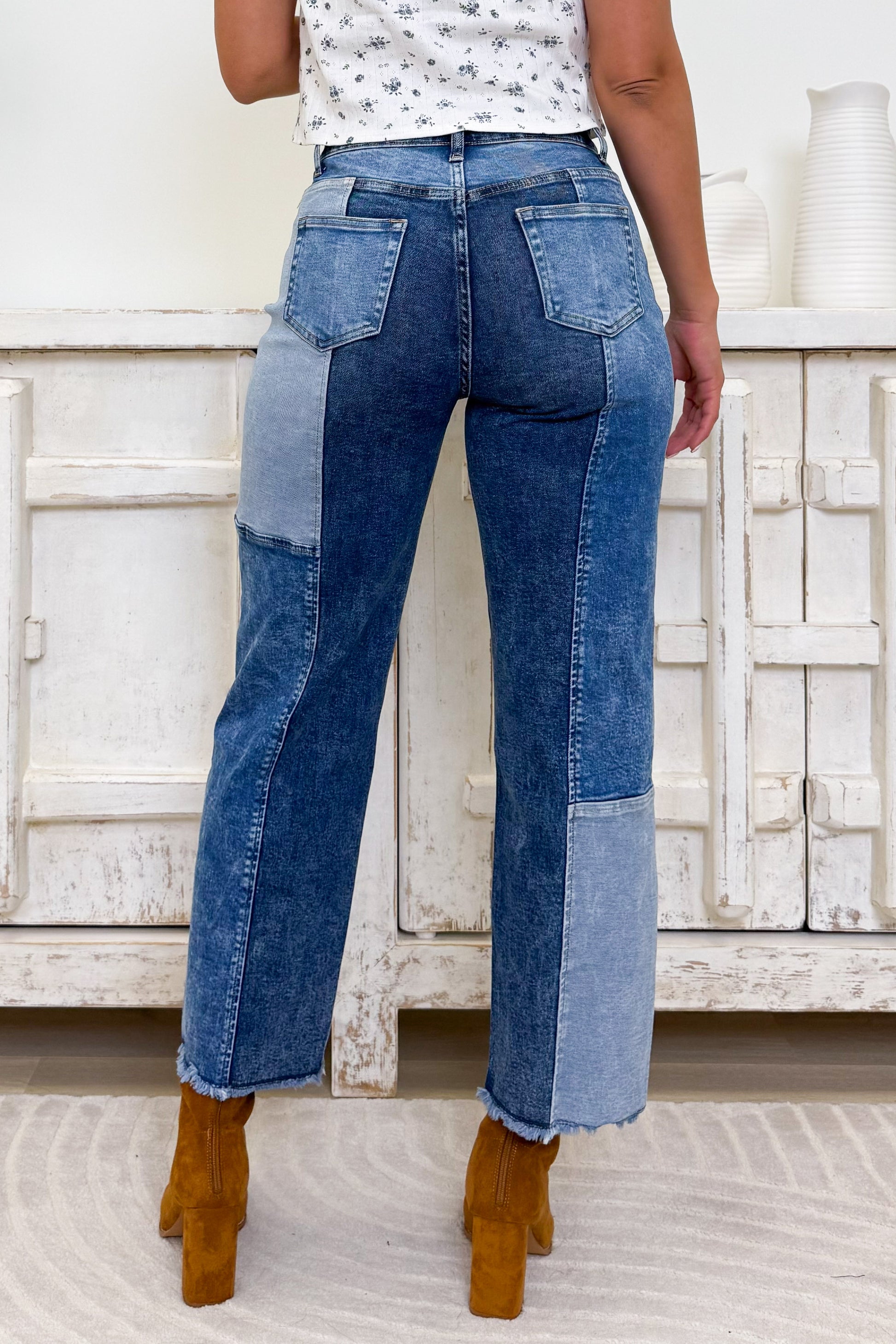 Double Take Slim Barrel Leg Jeans - Denim Combo