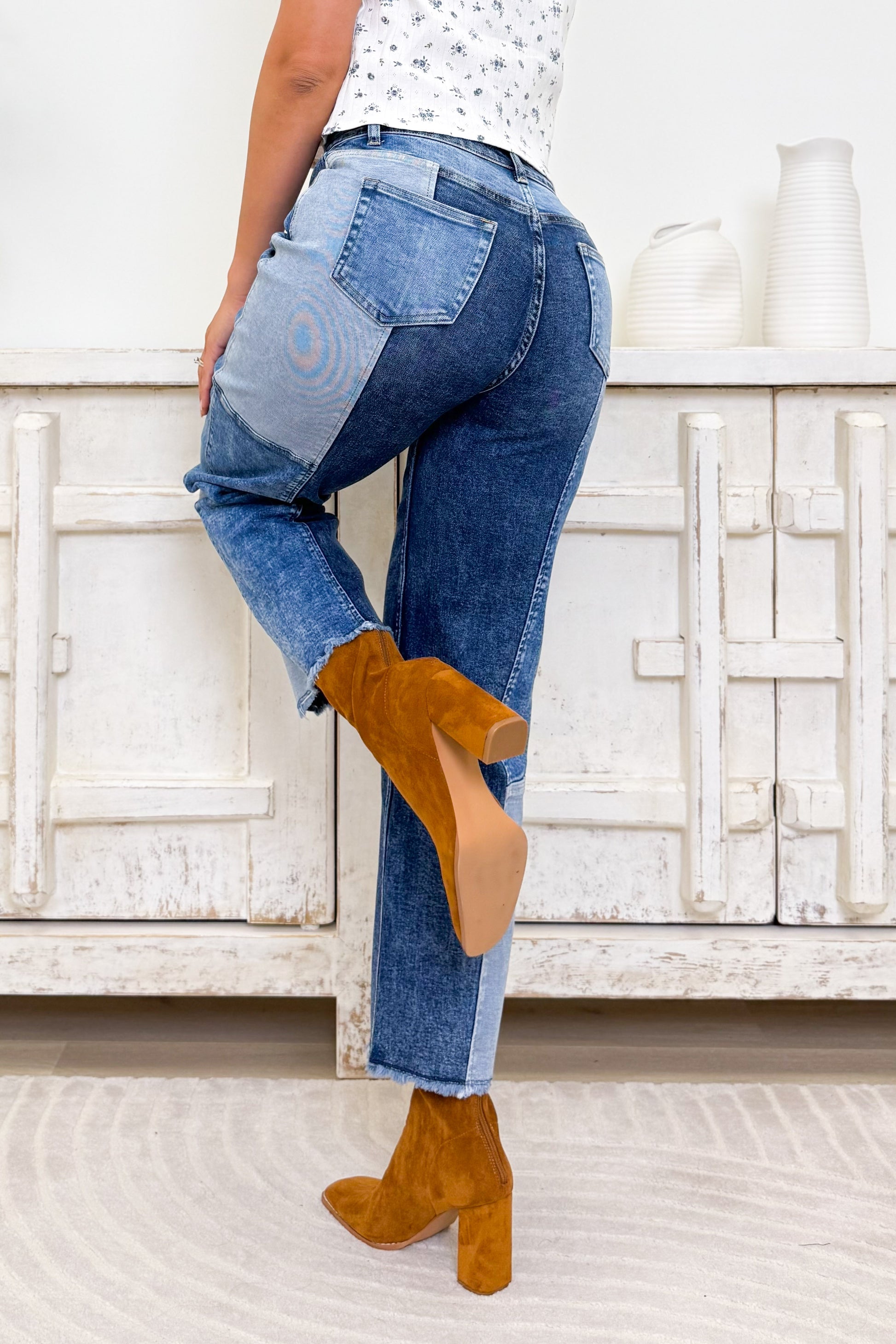 Double Take Slim Barrel Leg Jeans - Denim Combo