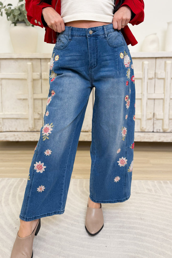 Daisy Does It Floral Pants - Denim
