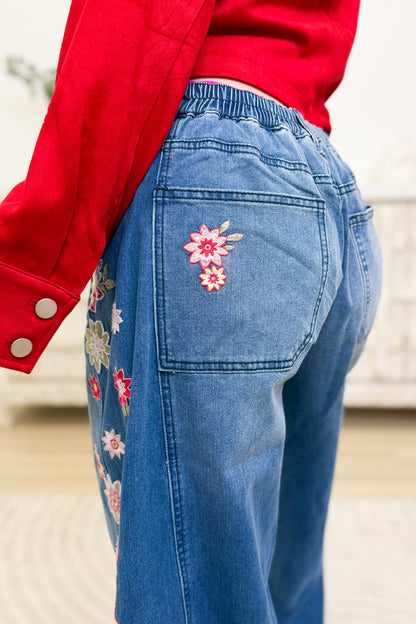 Daisy Does It Floral Pants - Denim