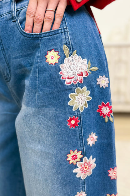Daisy Does It Floral Pants - Denim