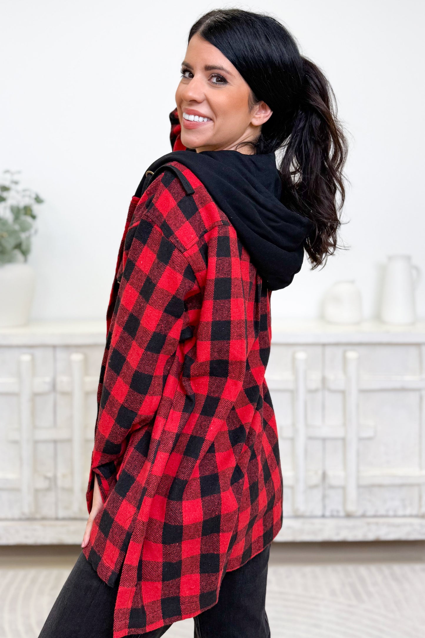 City Walk Plaid Hooded Shacket