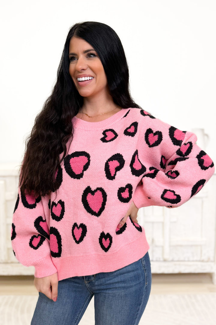 Lovey Dovy Heart Leopard Sweater