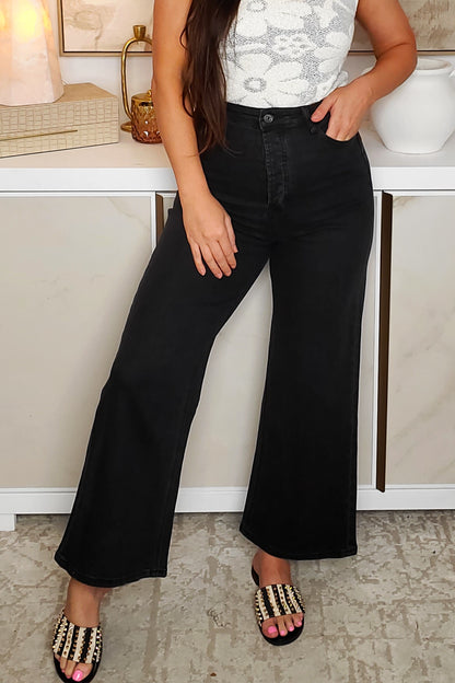One Step Ahead High Rise Wide Leg Jeans - Black