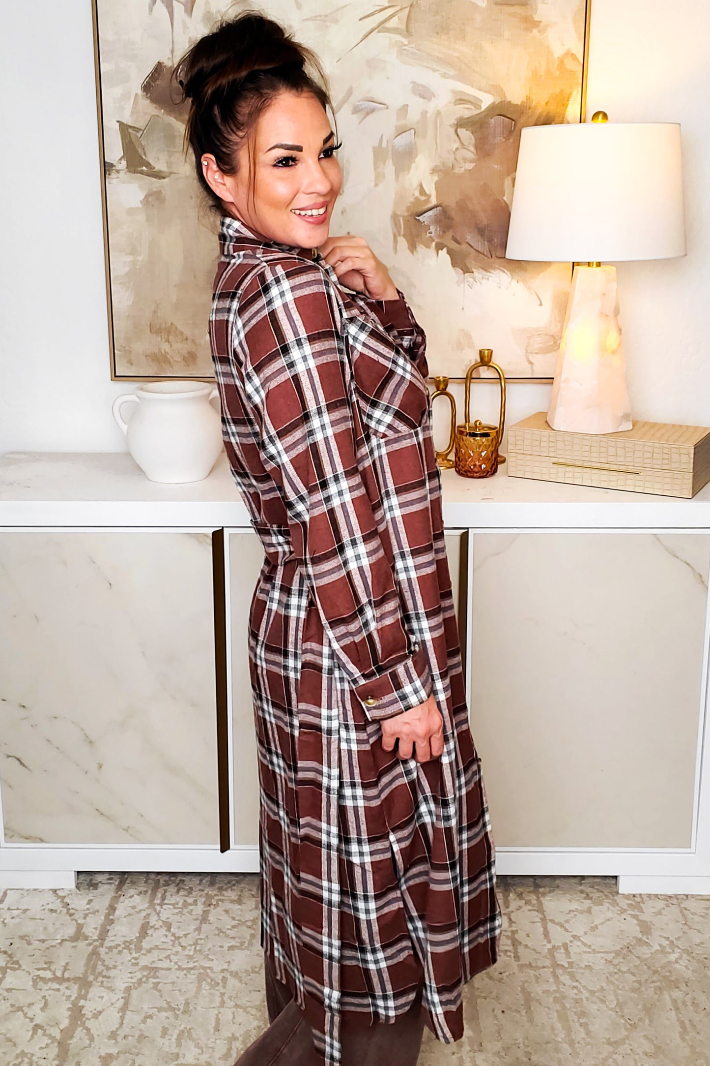 Cultivated Culture Plaid Belted Button Down Dress